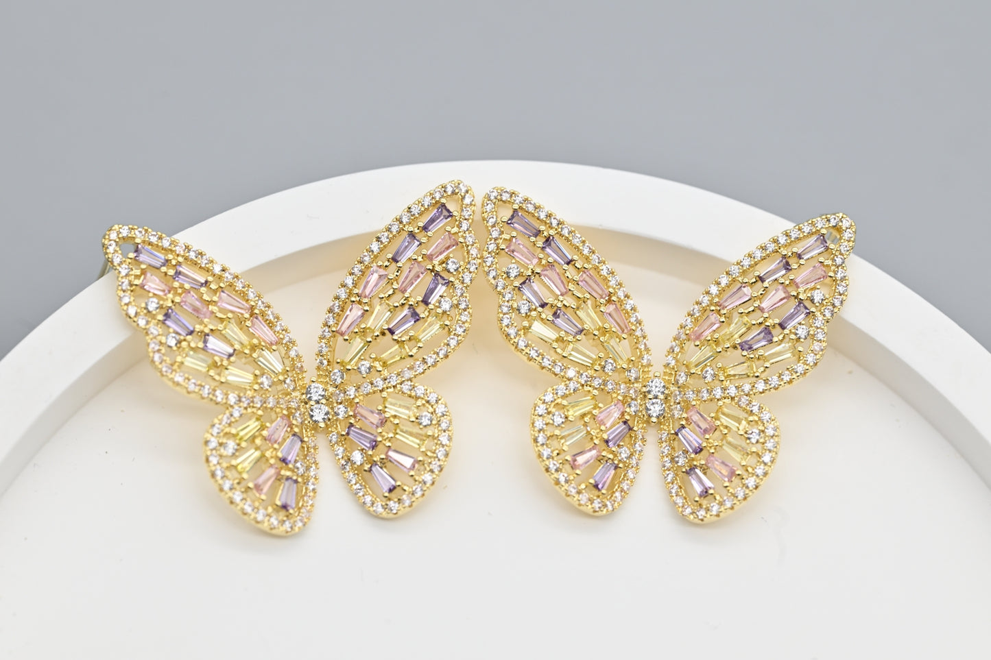 Gold and Pastel Crystal Butterfly Earrings