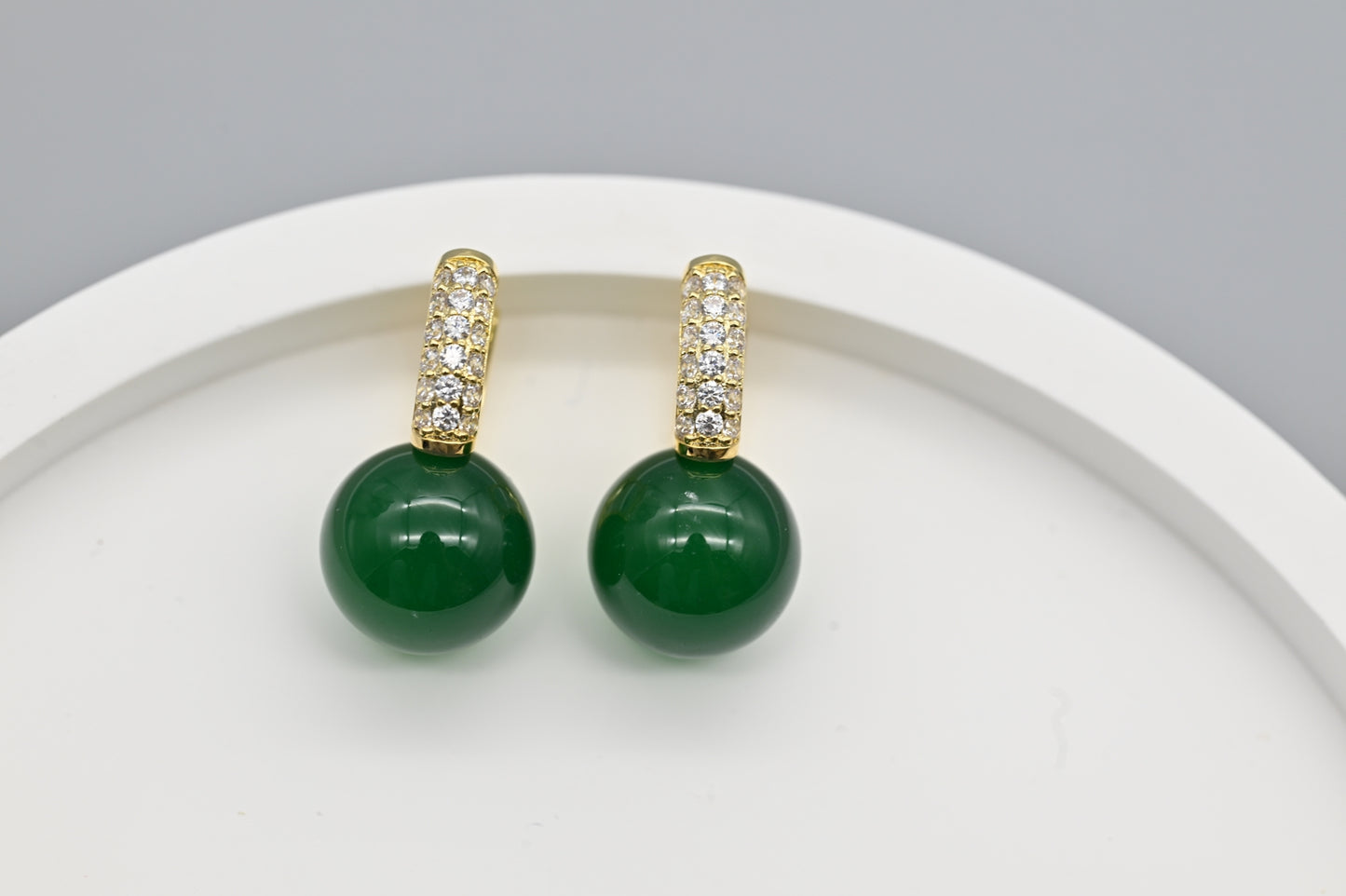 Green Gemstone Drop Earrings with Pave Crystal Accents