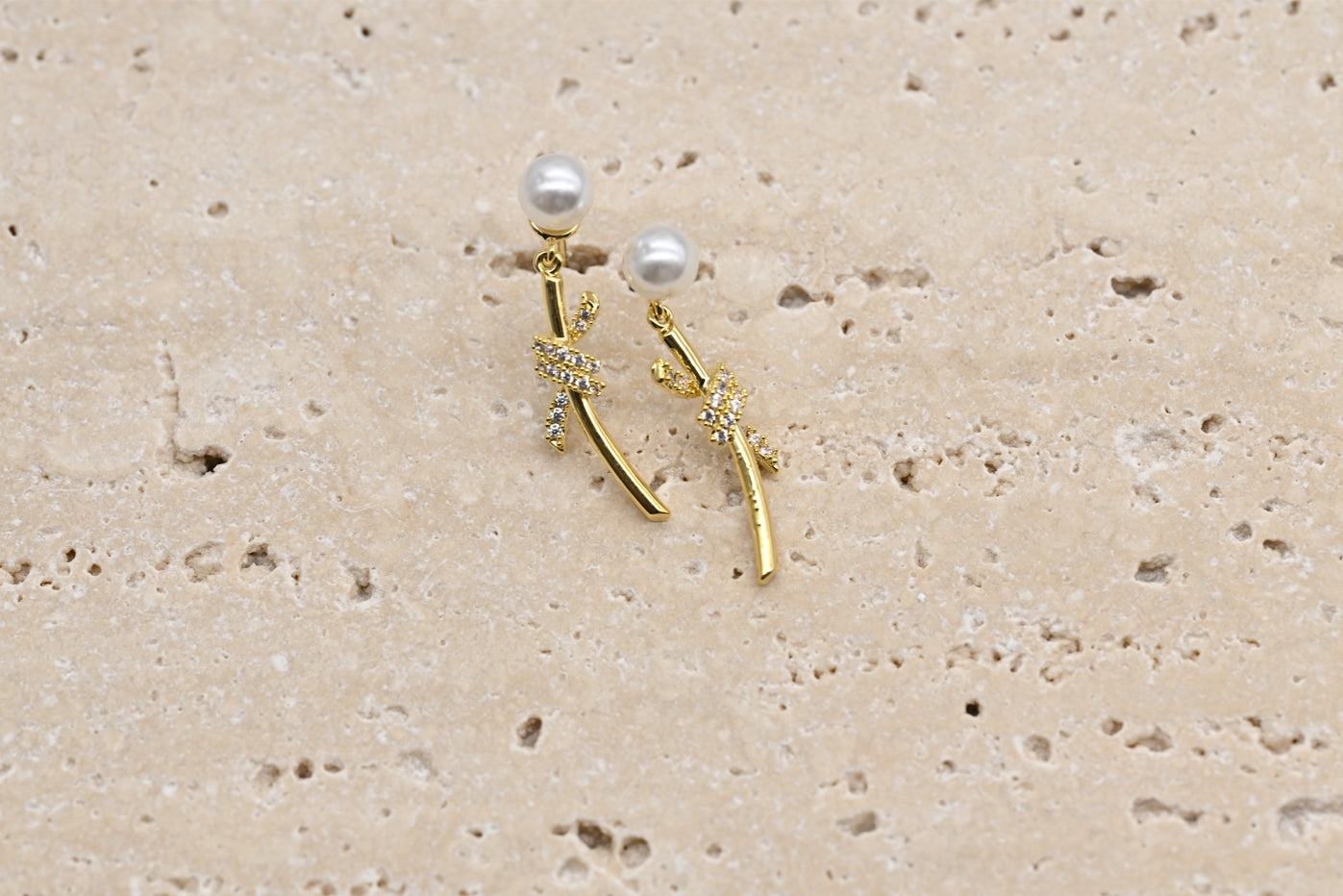 Elegant Gold-Plated Faux Pearl and Cubic Zirconia Drop Earrings