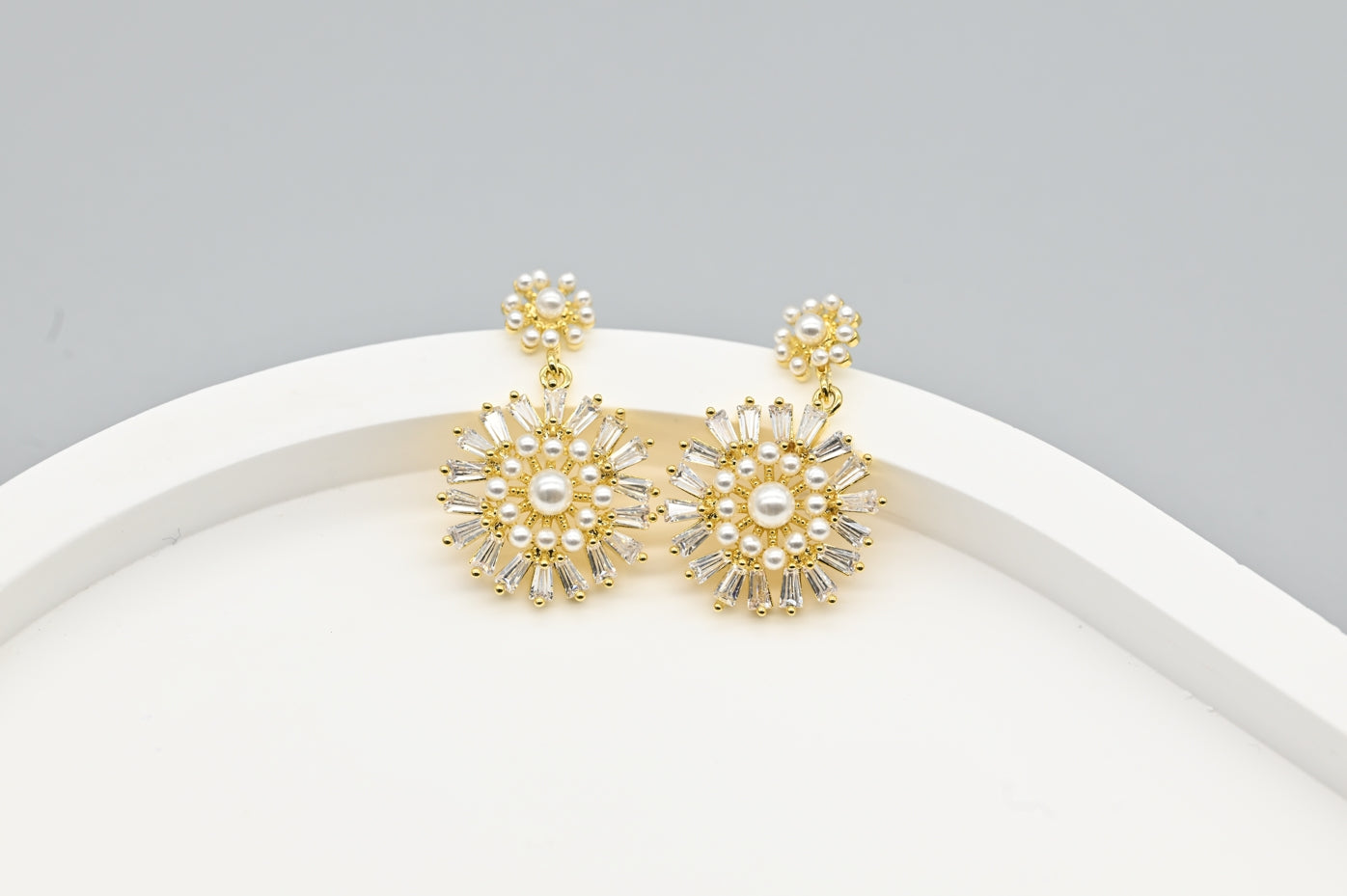 Radiant Gold-Plated Faux Pearl and Cubic Zirconia Drop Earrings