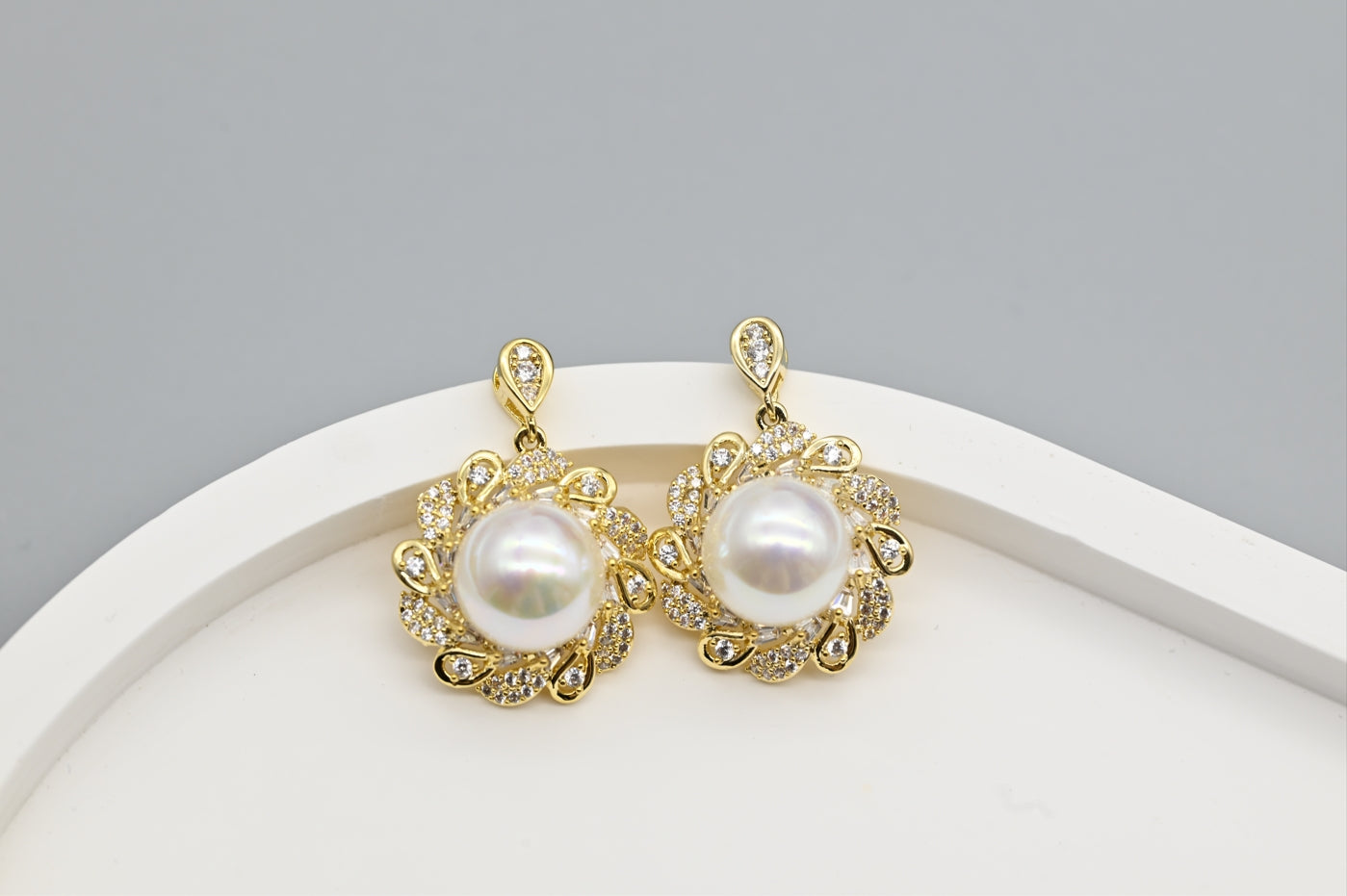 Elegant Gold-Plated Faux Pearl and Cubic Zirconia Drop Earrings