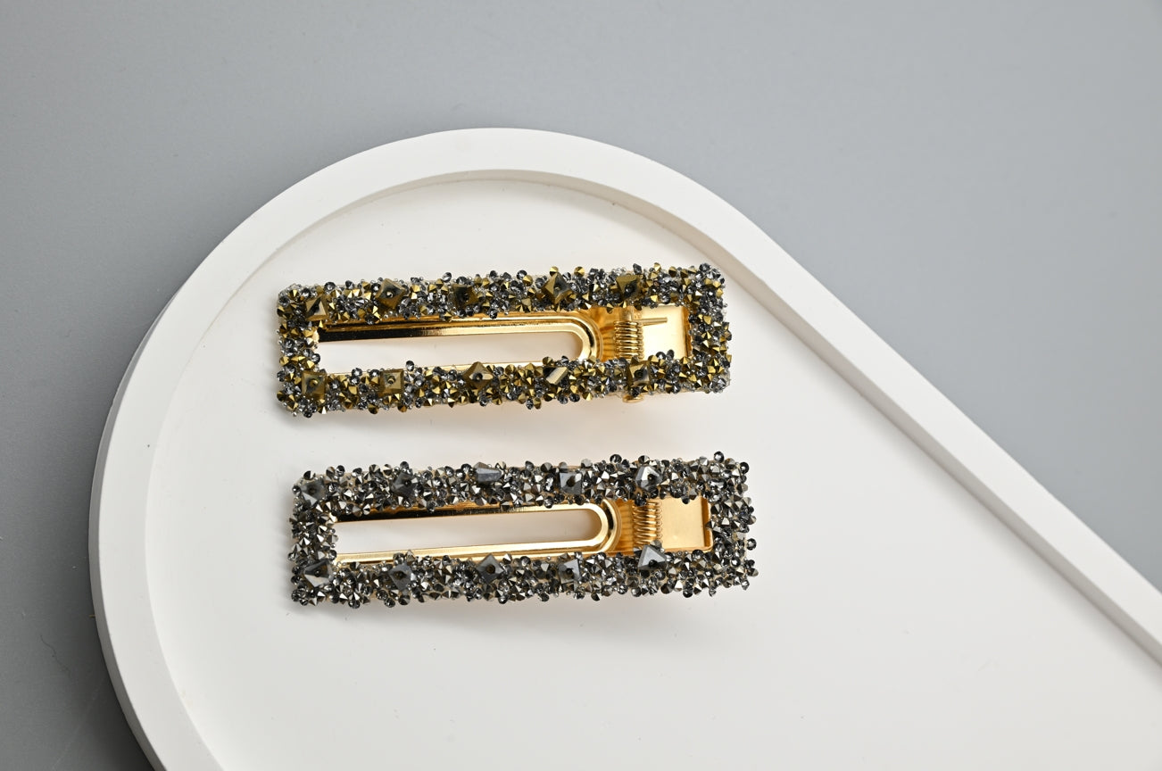 Gold and Gunmetal Rhinestone Hair Clips