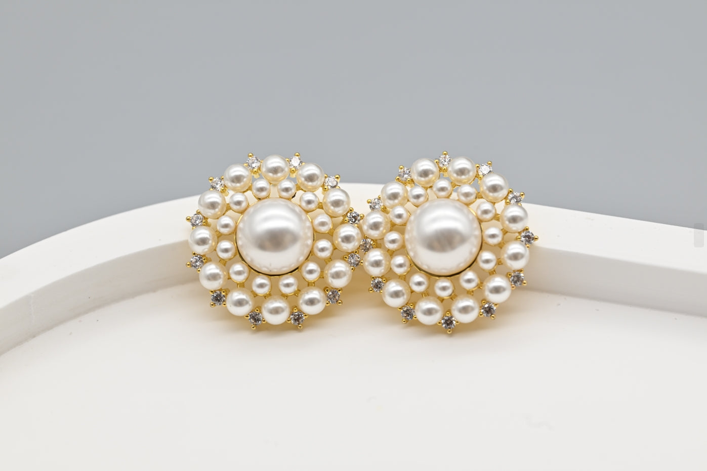 Luxurious Gold-Plated Faux Pearl and Cubic Zirconia Stud Earrings