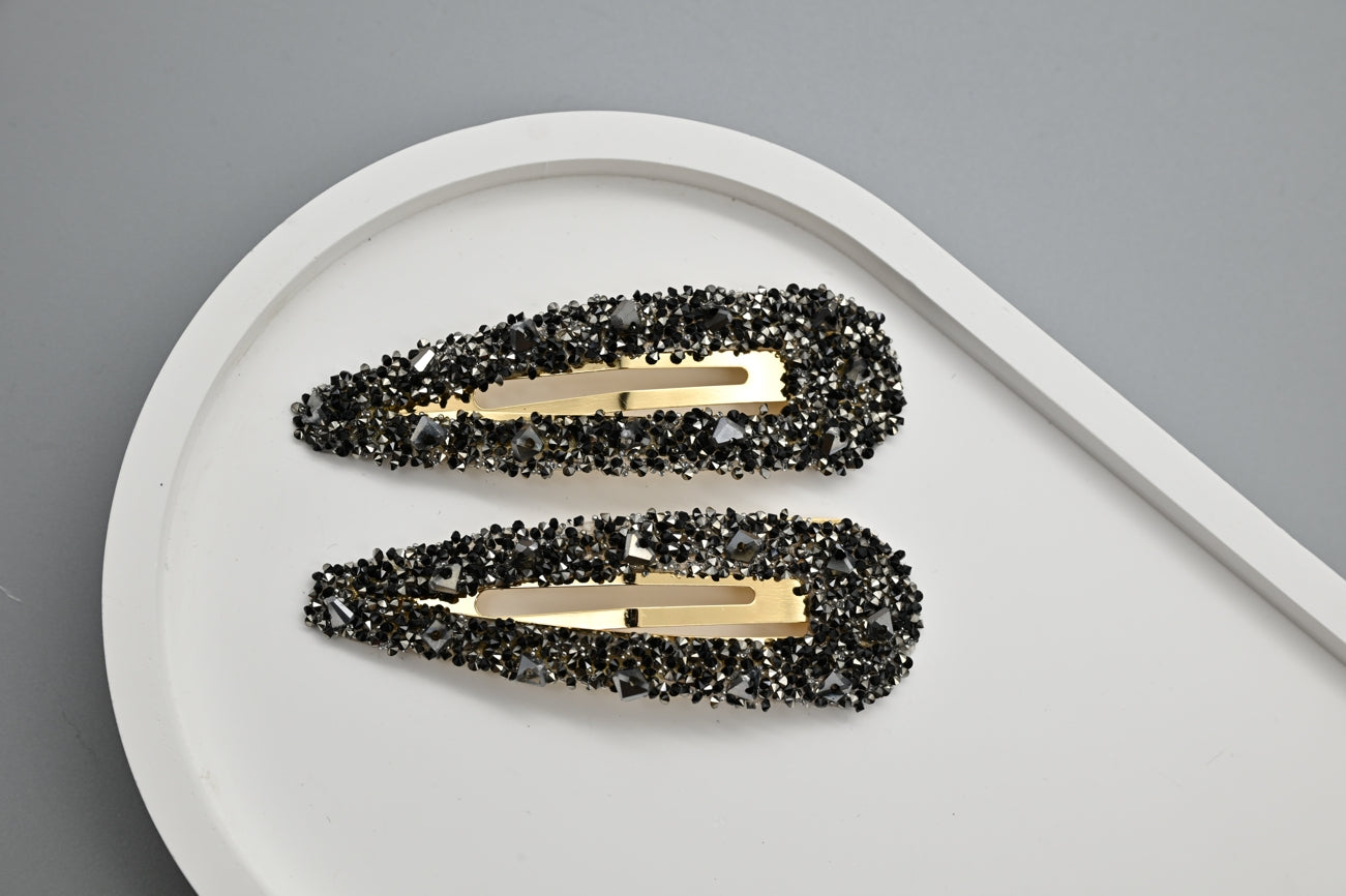 Black Beaded Hair Clips