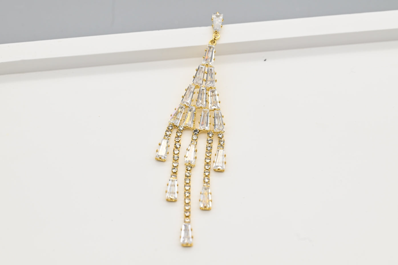 Glamorous Gold-Plated Cubic Zirconia Chandelier Earrings