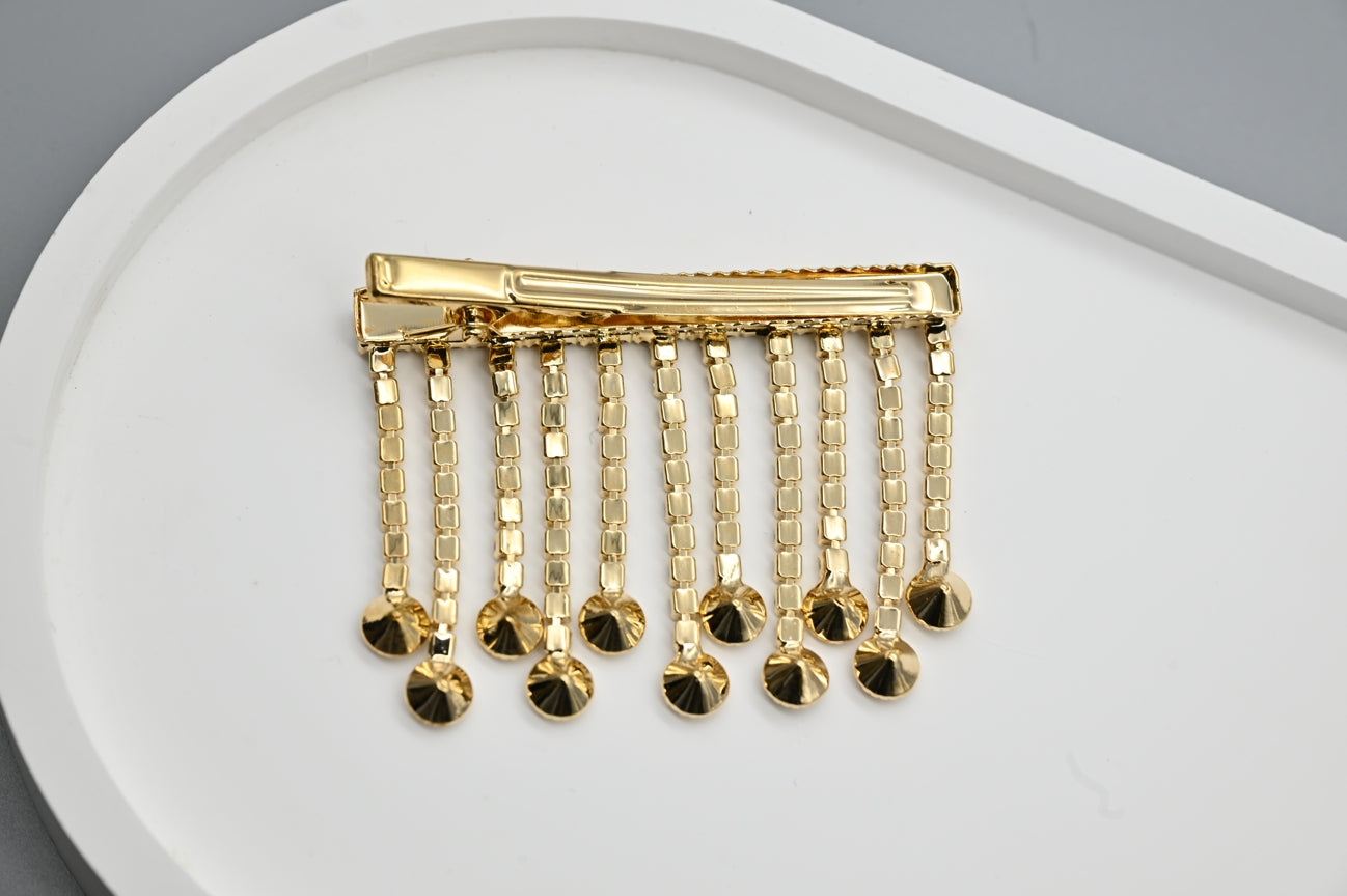 Gold Crystal Tassel Hair Clip