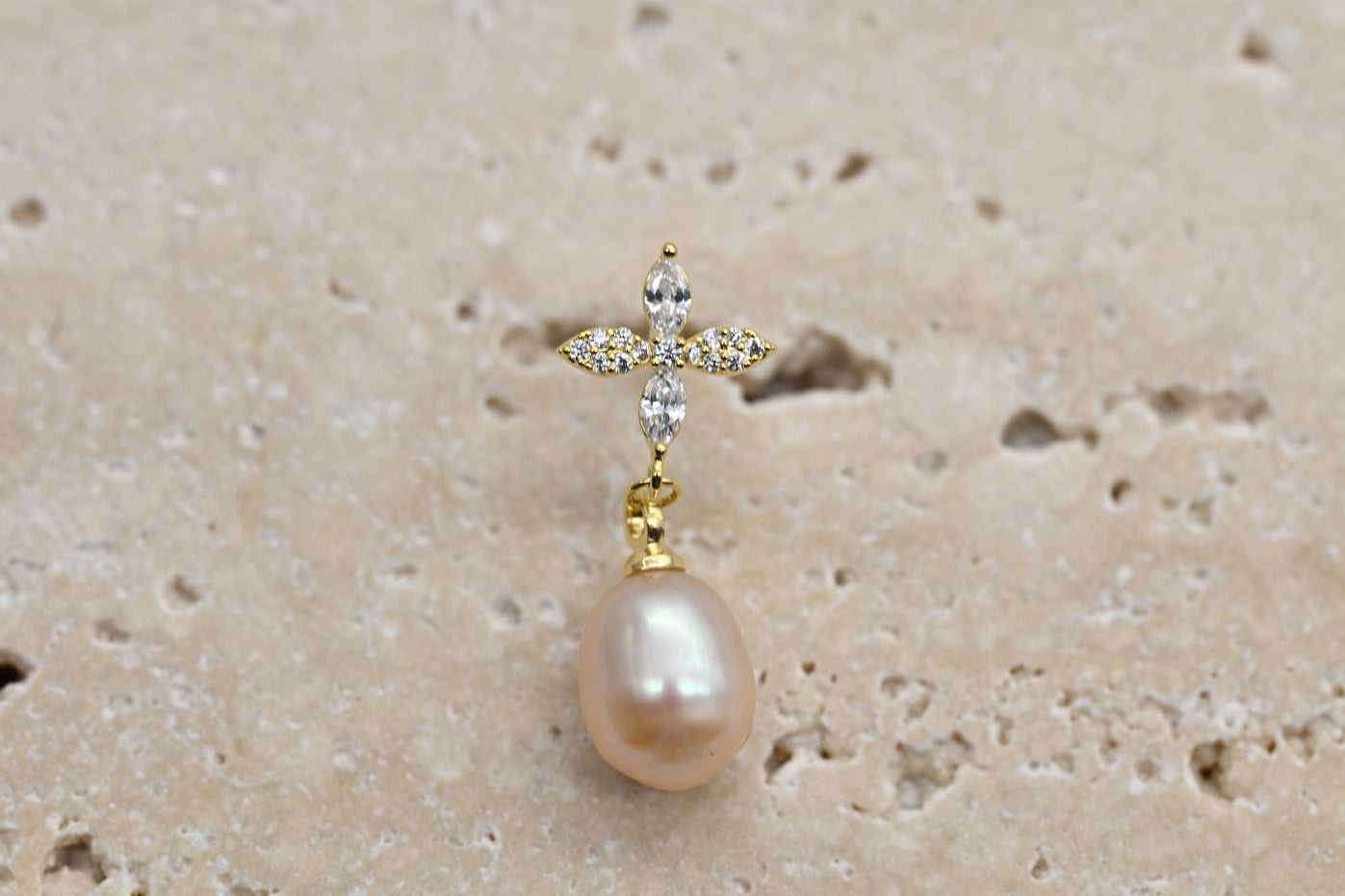 Sophisticated Gold-Plated Faux Pearl and Cubic Zirconia Drop Earrings