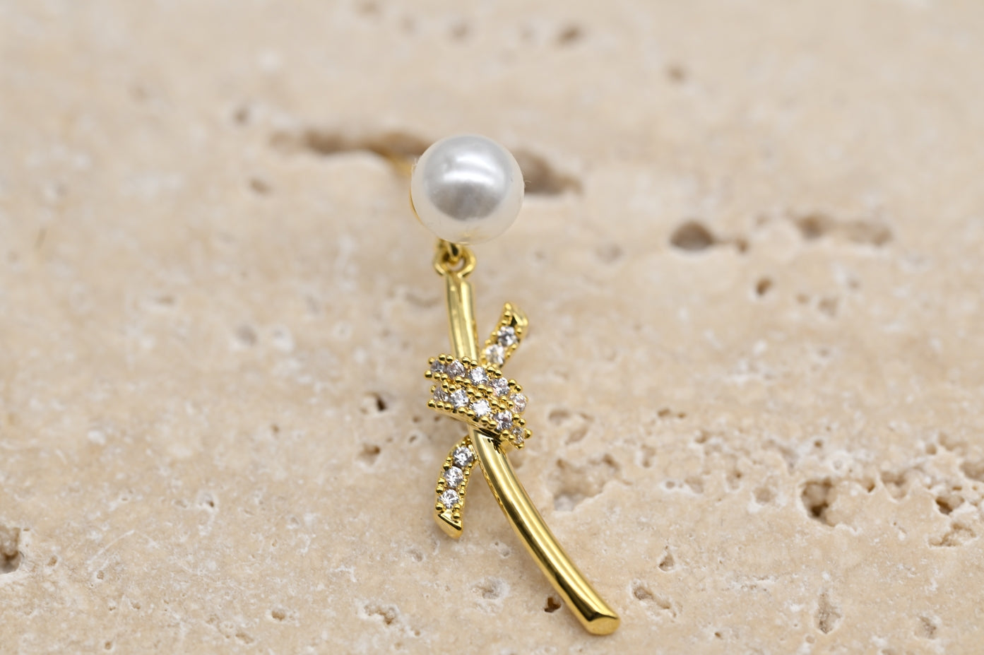 Elegant Gold-Plated Faux Pearl and Cubic Zirconia Drop Earrings