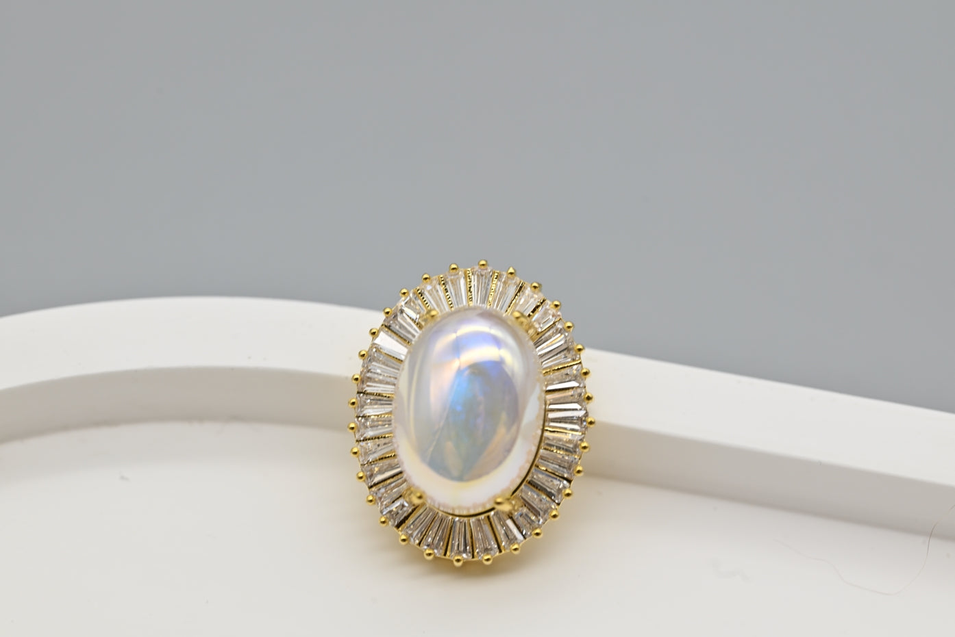 Elegant Gold-Plated Faux Opal and Cubic Zirconia Stud Earrings