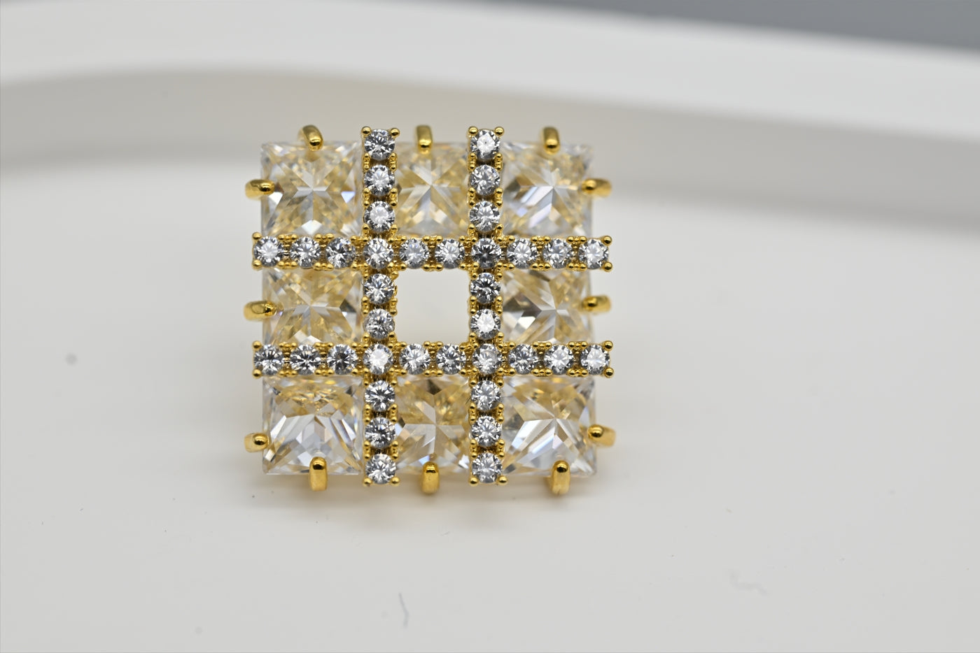 Golden Grid Cubic Zirconia Stud Earrings