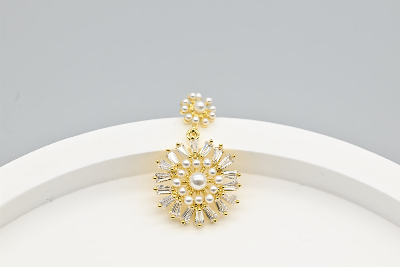 Radiant Gold-Plated Faux Pearl and Cubic Zirconia Drop Earrings