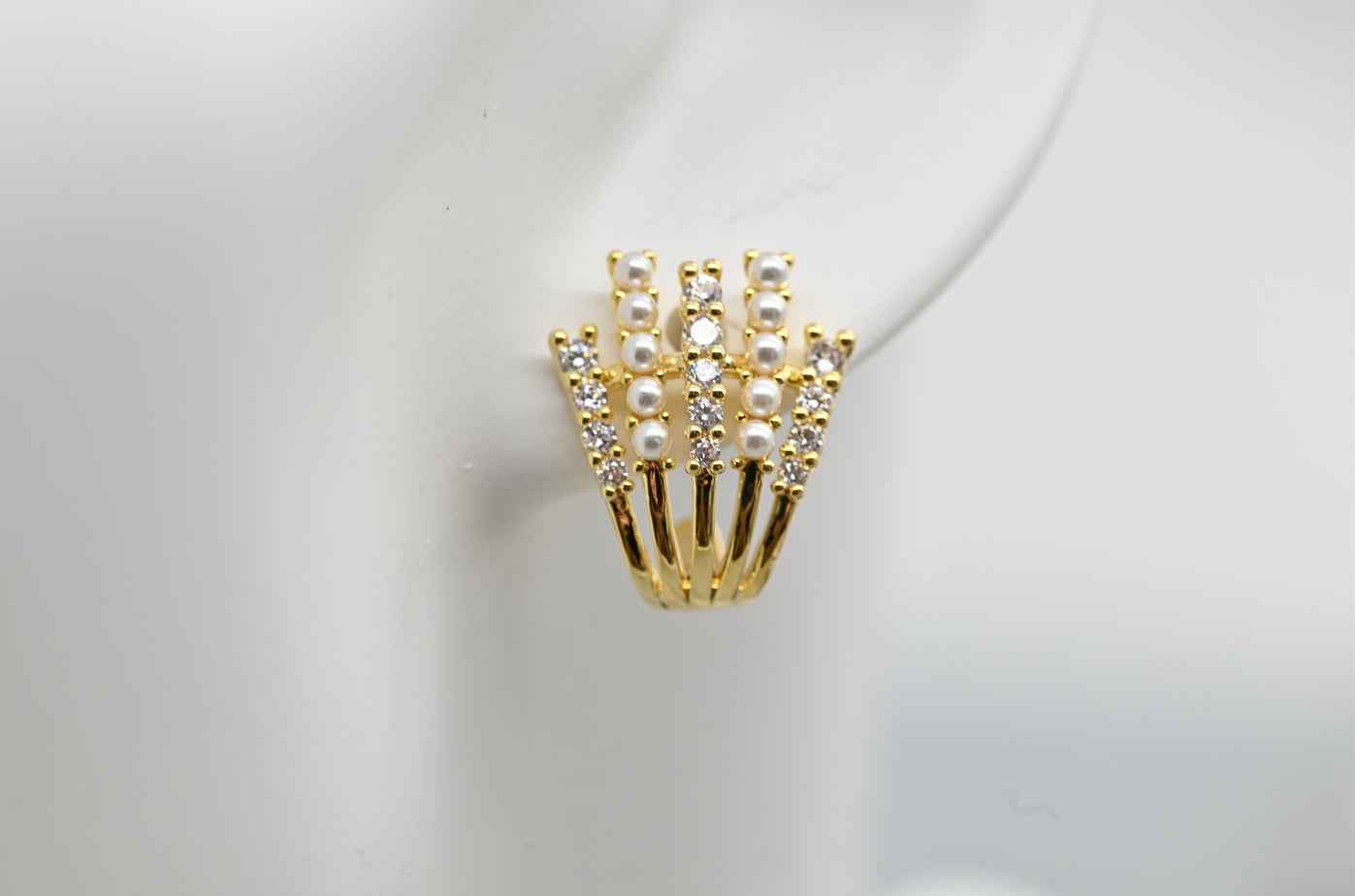 Modern Gold-Plated Faux Pearl and Cubic Zirconia Stud Earrings