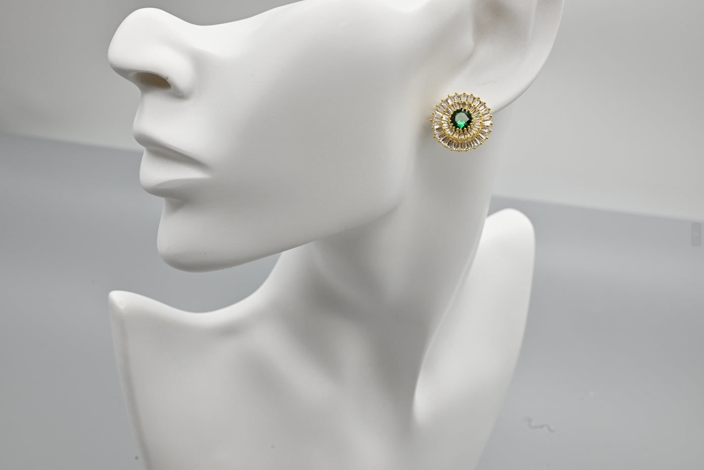 Emerald Halo Cubic Zirconia Stud Earrings