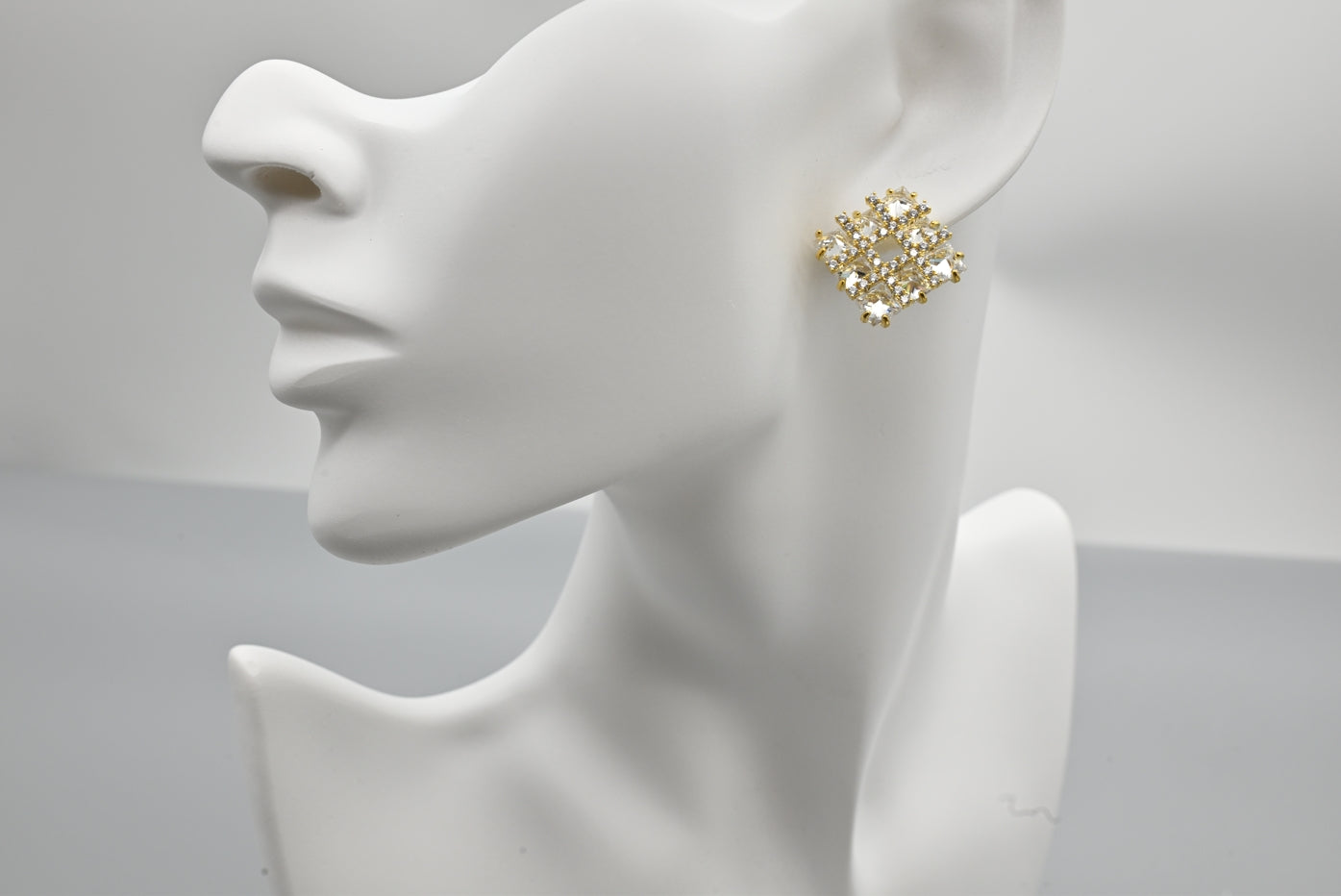 Golden Grid Cubic Zirconia Stud Earrings