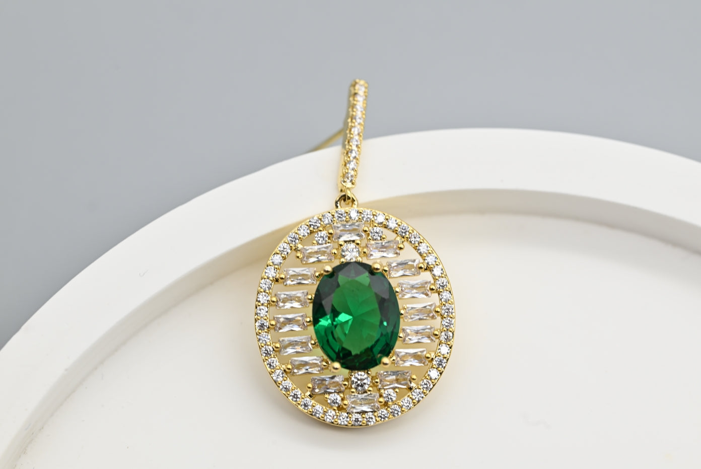 Elegant Green Crystal and Cubic Zirconia Drop Earrings