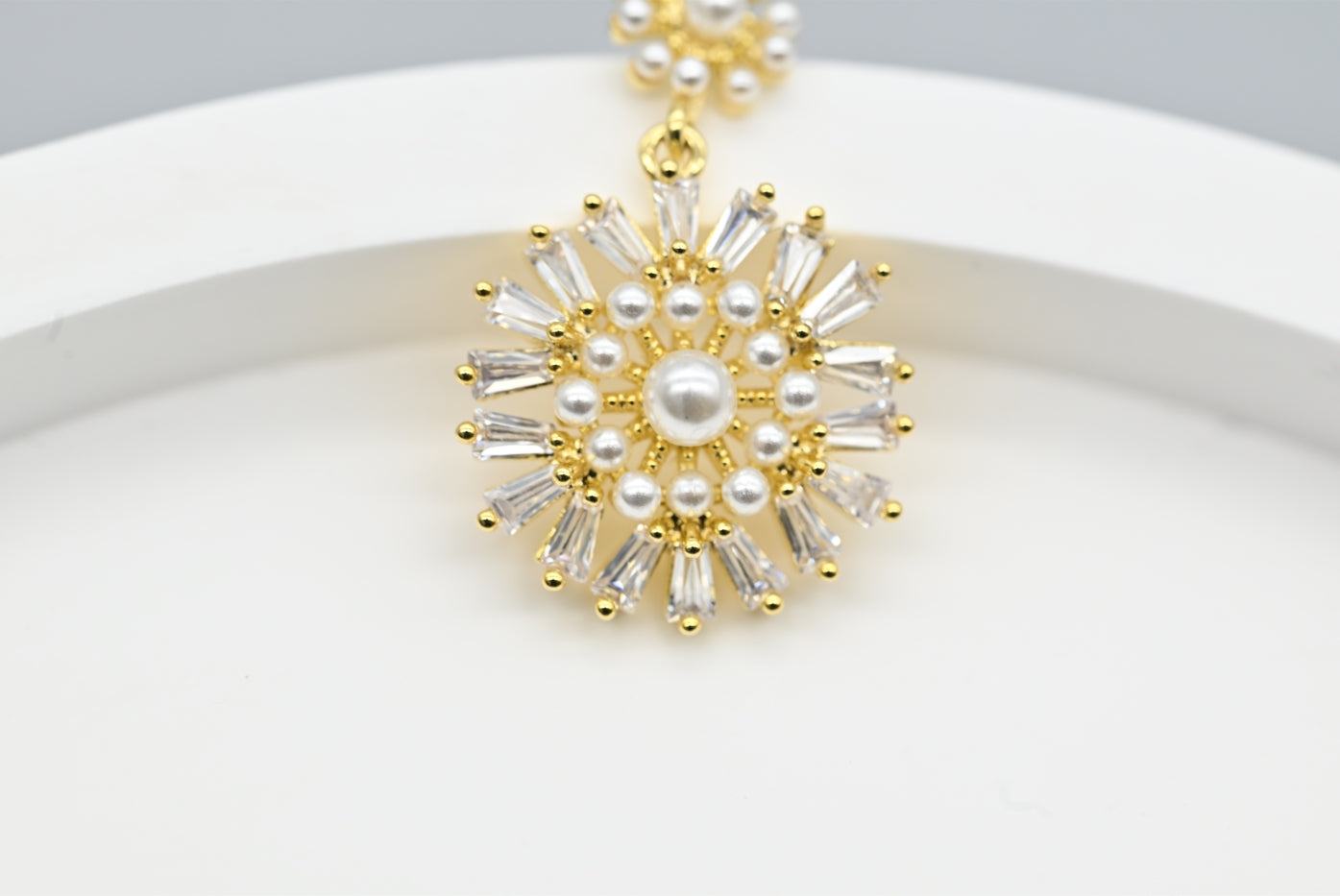 Radiant Gold-Plated Faux Pearl and Cubic Zirconia Drop Earrings
