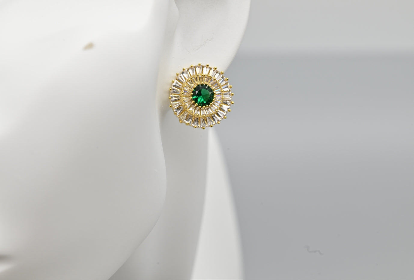 Emerald Halo Cubic Zirconia Stud Earrings