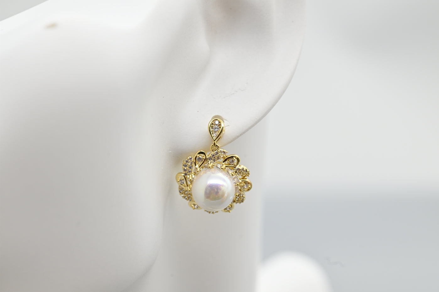 Elegant Gold-Plated Faux Pearl and Cubic Zirconia Drop Earrings