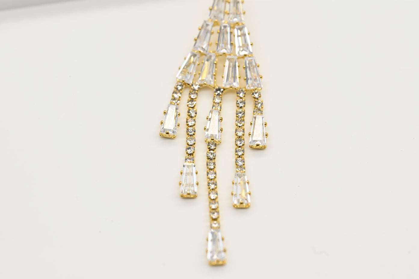 Glamorous Gold-Plated Cubic Zirconia Chandelier Earrings