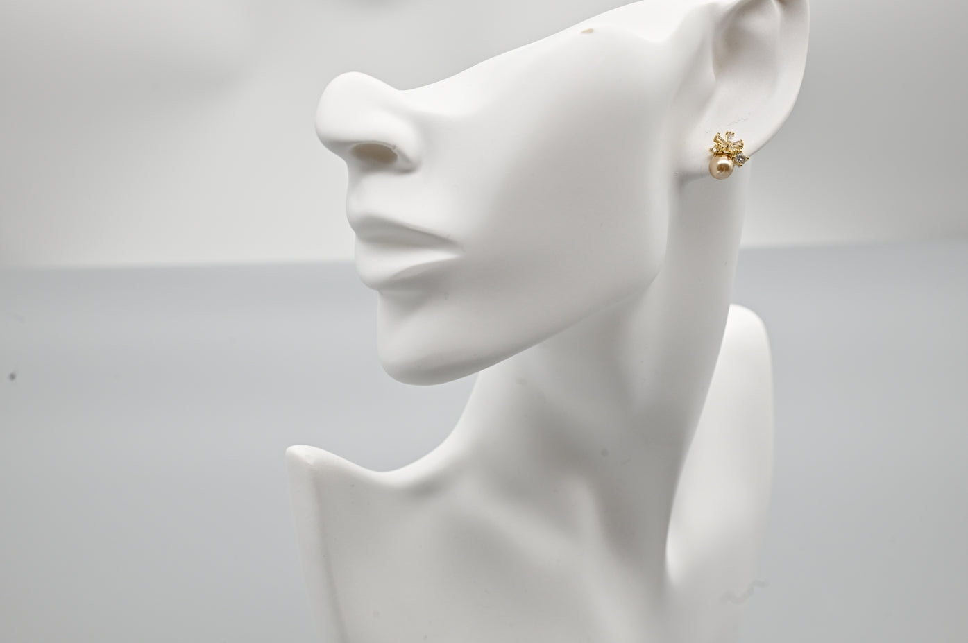 Elegant Gold-Plated Faux Pearl and Cubic Zirconia Flower Stud Earrings