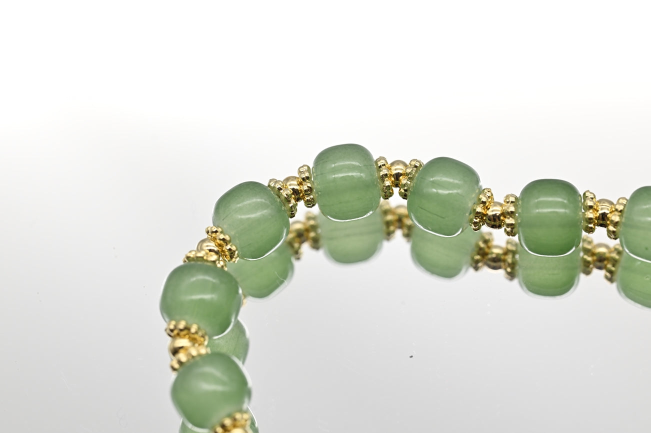Green Aventurine Beaded Bracelet with Gold Accents