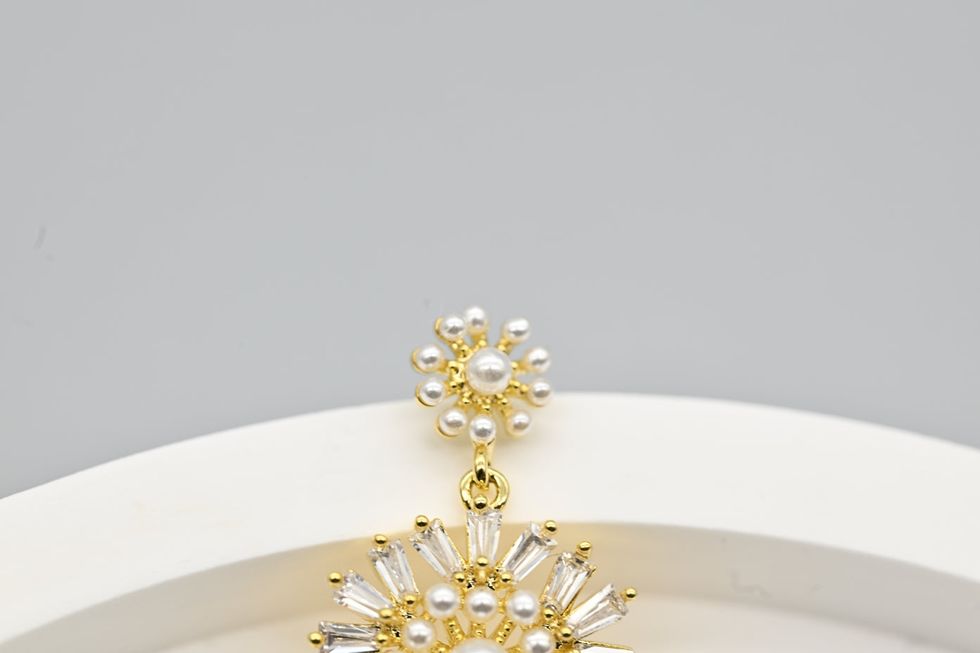 Radiant Gold-Plated Faux Pearl and Cubic Zirconia Drop Earrings