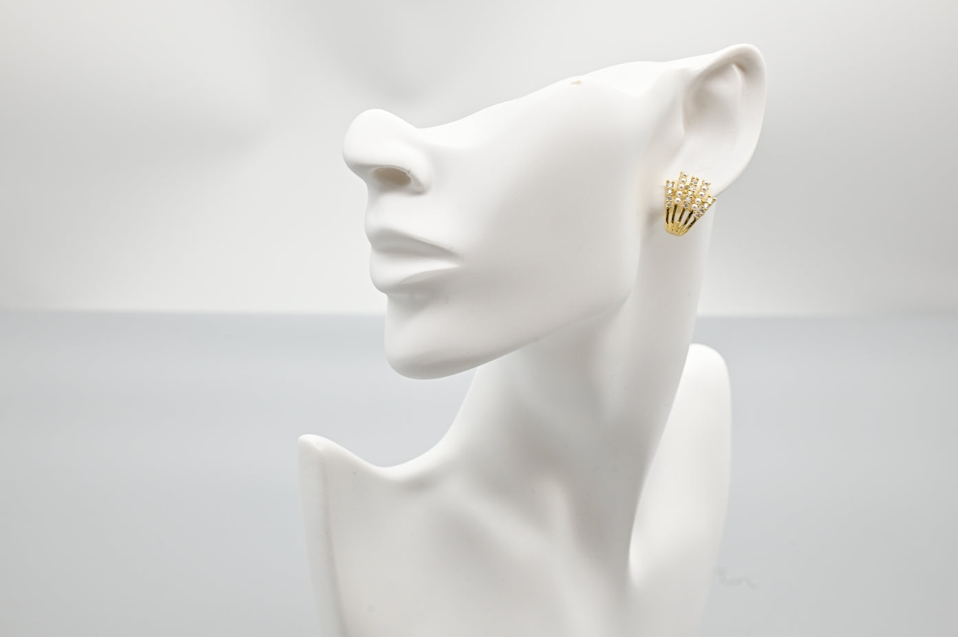Modern Gold-Plated Faux Pearl and Cubic Zirconia Stud Earrings