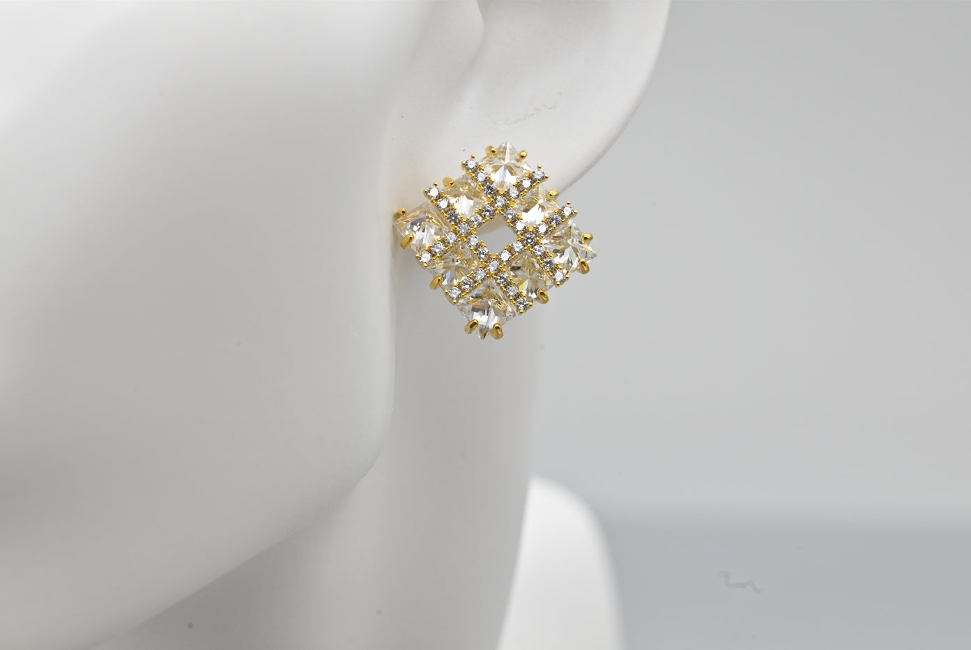 Golden Grid Cubic Zirconia Stud Earrings