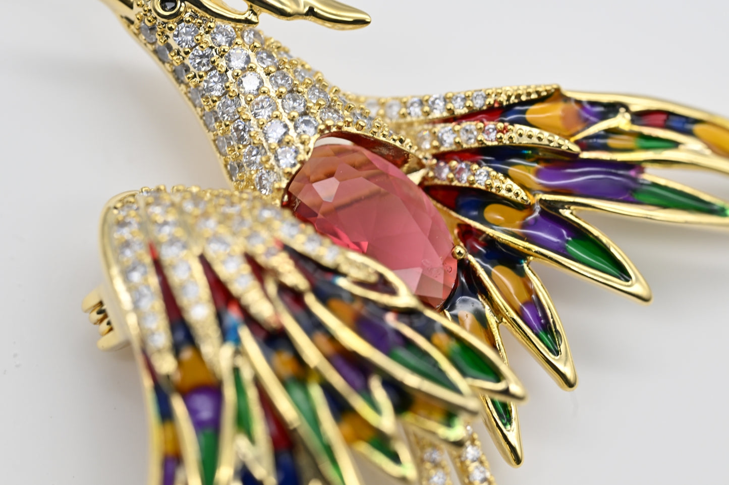 Multicolored Phoenix Brooch with Crystal Accents