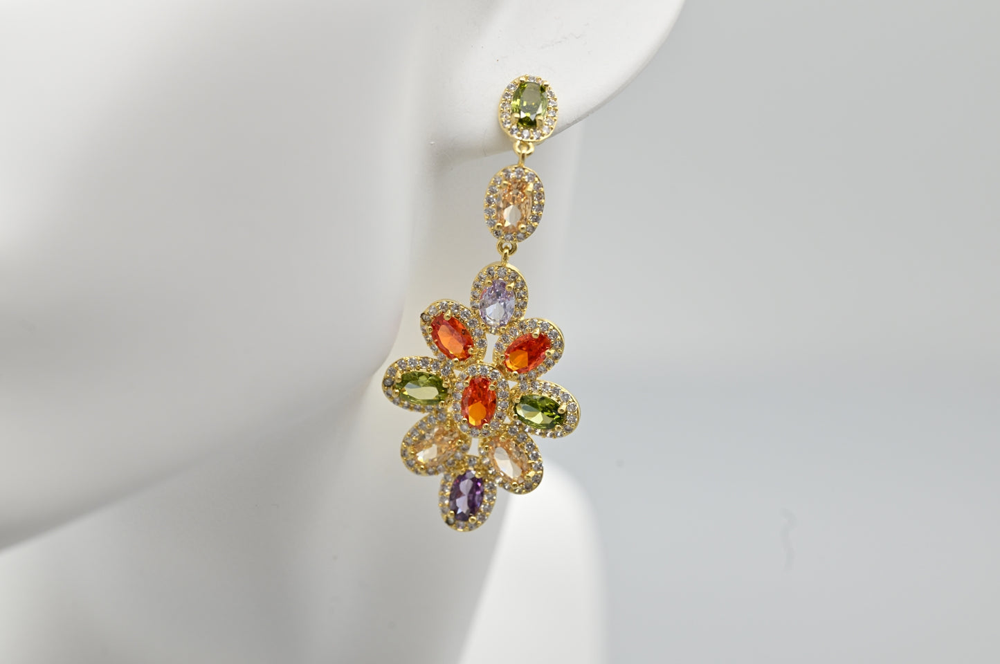 Colorful Gemstone Floral Earrings