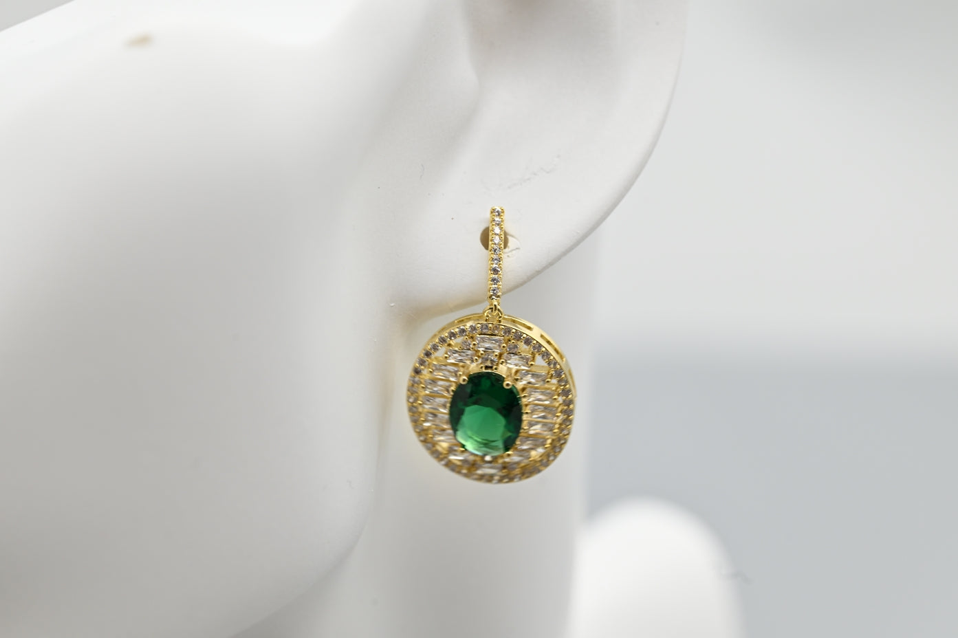 Elegant Green Crystal and Cubic Zirconia Drop Earrings
