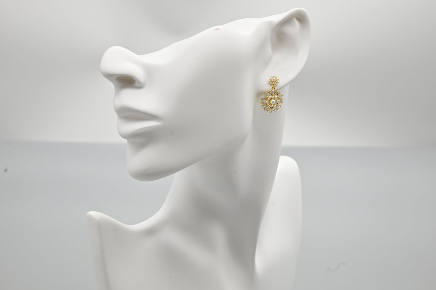 Radiant Gold-Plated Faux Pearl and Cubic Zirconia Drop Earrings