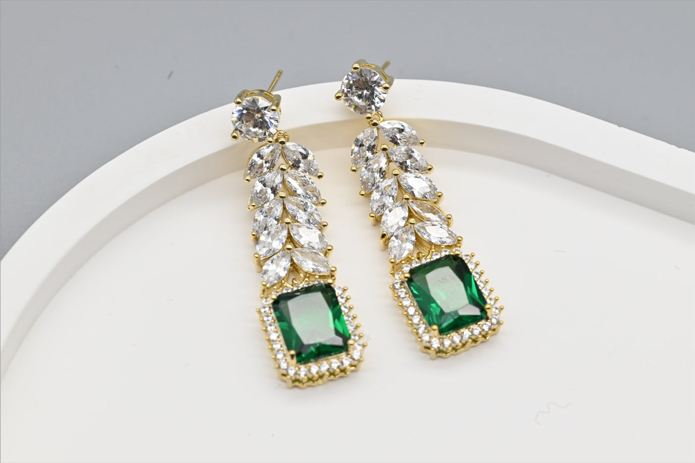 Emerald Majesty Cubic Zirconia Drop Earrings