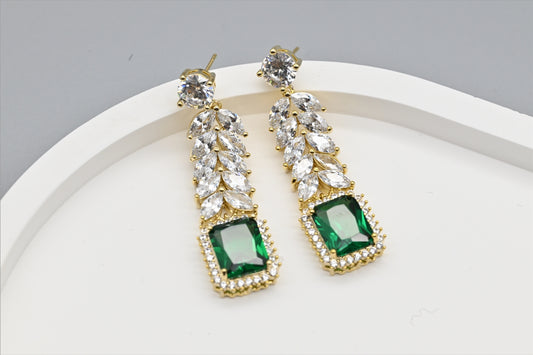 Emerald Majesty Cubic Zirconia Drop Earrings