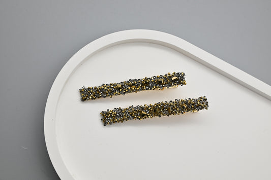 Gold and Black Beaded Hair Clips