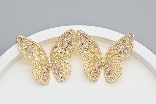 Gold and Pastel Crystal Butterfly Earrings