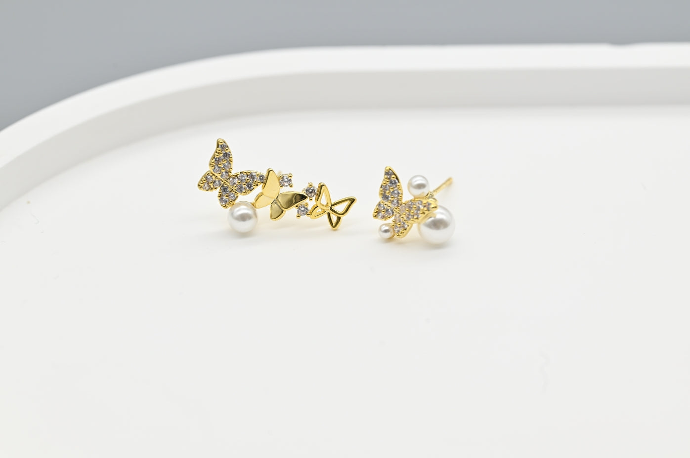 Gold-Plated Butterfly Earrings with Faux Pearls