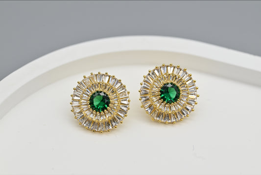 Emerald Halo Cubic Zirconia Stud Earrings