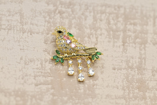 Charming Bird Brooch with Gemstone Accents