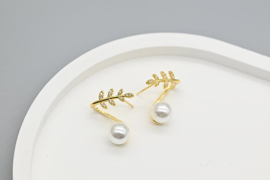 Leaf Pearl Drop Earrings