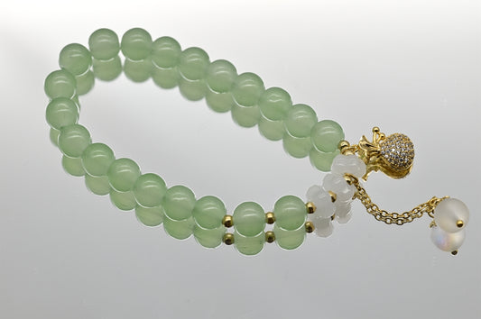 Green Jade Beaded Bracelet with Gold Accents