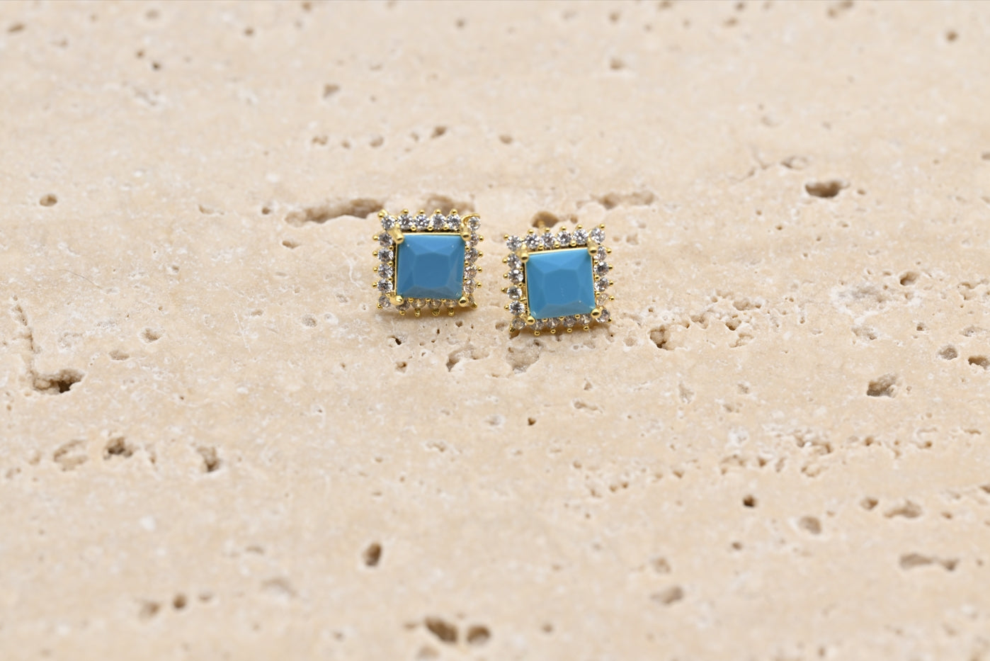 Chic Turquoise Square Stud Earrings