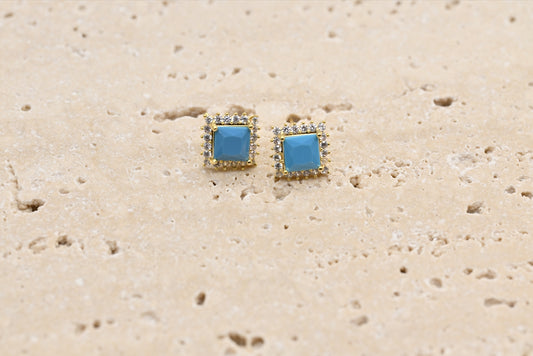 Chic Turquoise Square Stud Earrings
