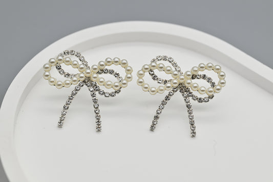 Pearl and Crystal Bow Earrings