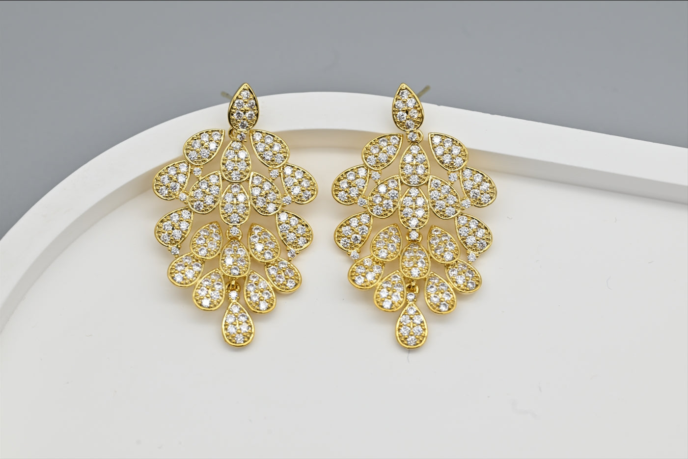 Golden Radiance Cubic Zirconia Chandelier Earrings