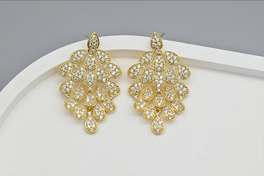 Golden Radiance Cubic Zirconia Chandelier Earrings