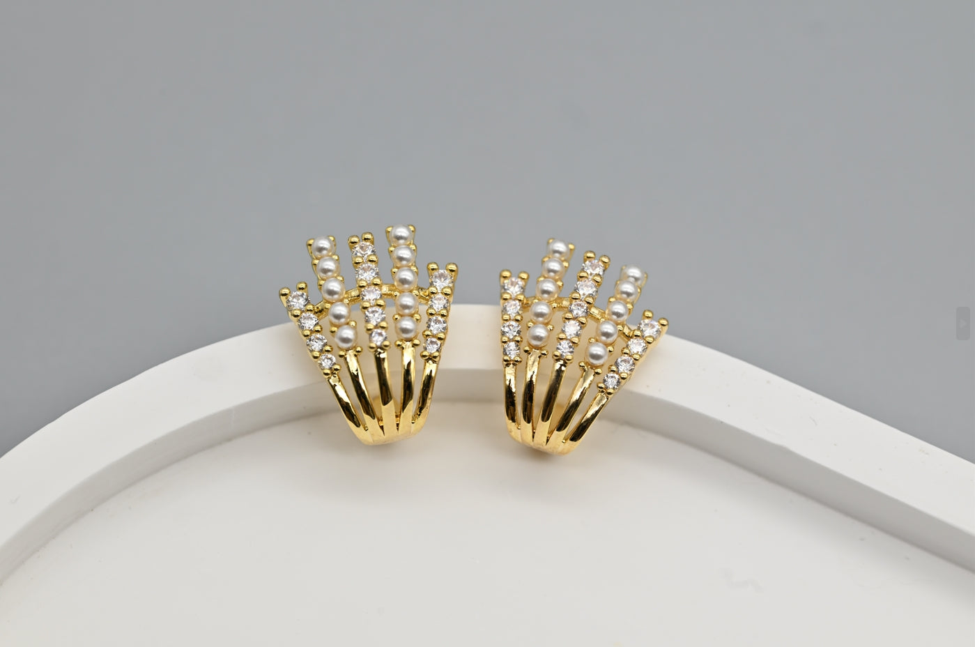 Modern Gold-Plated Faux Pearl and Cubic Zirconia Stud Earrings