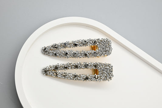 Silver Beaded Hair Clips