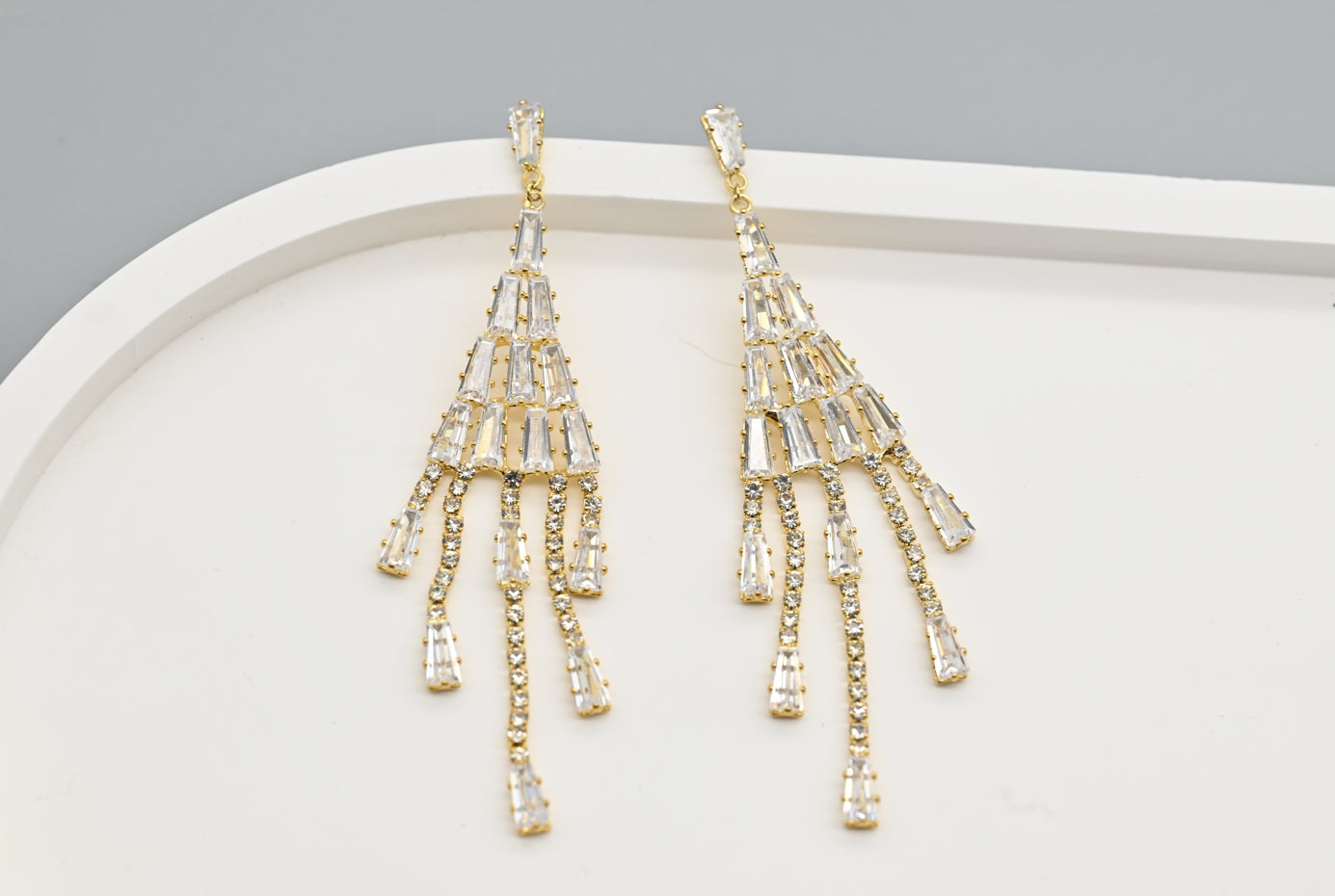 Glamorous Gold-Plated Cubic Zirconia Chandelier Earrings