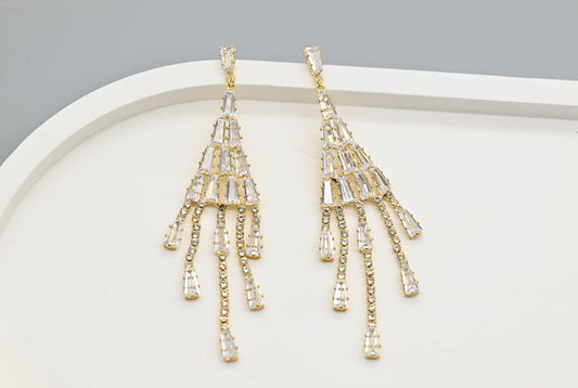Glamorous Gold-Plated Cubic Zirconia Chandelier Earrings